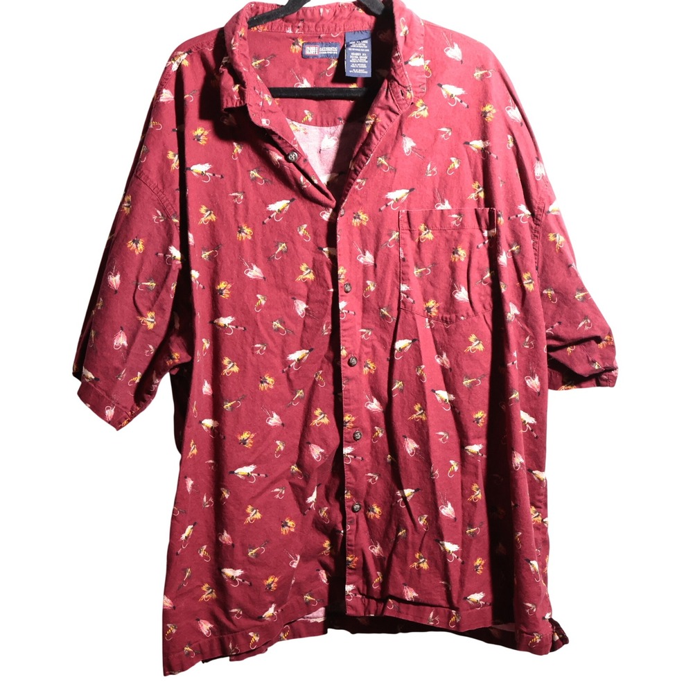 VTG Faded Glory Mens 3XL Burgundy Red Fly Fishing Short‎ Sleeve Button Up Shirt